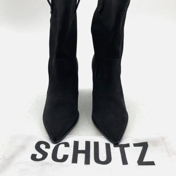 Schutz Mackie Black Nubuck Leather Mid-Calf Pointed Toe Boots 8.5 New - Picture 5 of 5